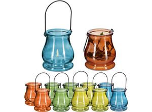 4052025420505 - Windlicht 12er Set aus Glas Henkel zum Aufhängen innen & außen Teelichthalter HxD 10x85 cm mehrfarbig - Relaxdays