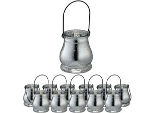 4052025420819 - Windlicht 12er Set aus Glas Henkel zum Aufhängen innen & außen Teelichthalter HxD 10 x 85 cm silber - Relaxdays