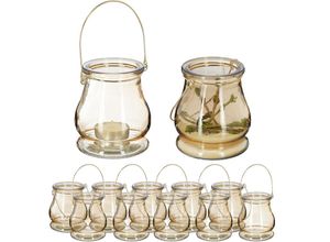 4052025421069 - Windlicht 12er Set aus Glas Henkel zum Aufhängen innen & außen Teelichthalter HxD 10 x 85 cm gold - Relaxdays