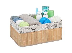 4052025421243 - Relaxdays - 1 x Aufbewahrungskorb Stoffbezug mit Retro-Print Bambus rechteckig Badezimmer Regalkorb hbt 165x38x285 cm natur