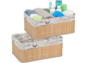 4052025421250 - Relaxdays - 2 x Aufbewahrungskorb Stoffbezug mit Retro-Print Bambus rechteckig Badezimmer Regalkorb hbt 165x38x285 cm natur