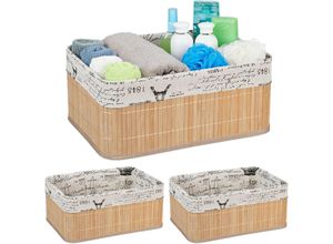 4052025421267 - Relaxdays - 3 x Aufbewahrungskorb Stoffbezug mit Retro-Print Bambus rechteckig Badezimmer Regalkorb hbt 165x38x285 cm natur