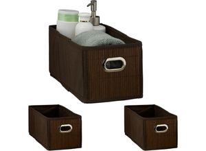 4052025421588 - Relaxdays - 3x Aufbewahrungskorb Bambus Badkörbchen rechteckig Regalkorb schmal Badbox hbt 14 x 15 x 31 cm faltbar braun