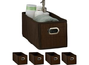 4052025421601 - Relaxdays - 5 x Aufbewahrungskorb Bambus Badkörbchen rechteckig faltbar Regalkorb lang & schmal hbt 14 x 15 x 31 cm braun
