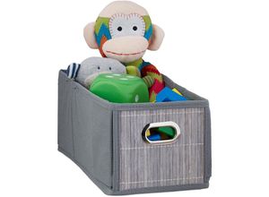 4052025421625 - Relaxdays - 1 x Aufbewahrungskorb Bambus Badkörbchen rechteckig faltbar Regalkorb lang & schmal HxBxT 14 x 15 x 31 cm grau