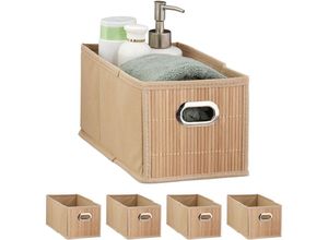 4052025421724 - Relaxdays - 5 x Aufbewahrungskorb Bambus Badkörbchen rechteckig faltbar Regalkorb lang & schmal hbt 14 x 15 x 31 cm natur