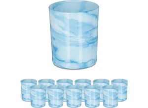 4052025421755 - Teelichtgläser 12er Set Teelichthalter aus Glas schlichtes Design h x d 85 x 7 cm Deko blau creme - Relaxdays