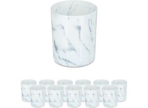 4052025421762 - Teelichtgläser 12er Set Teelichthalter aus Glas schlichte Marmor-Optik h x d 85 x 7 cm Deko weiß grau - Relaxdays