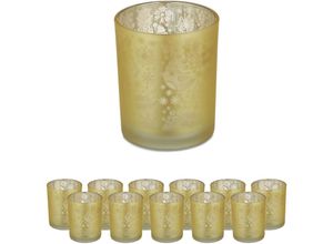 4052025421793 - Teelichtgläser 12er Set Teelichthalter aus Glas Weihnachten Votivgläser h x d 85 x 7 cm Deko gold - Relaxdays