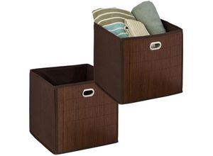 4052025422110 - Relaxdays - 2 x Aufbewahrungskorb Bambus Badkörbchen quadratisch Stoff Regalkorb hoch hbt 31 x 31 x 31 cm faltbar braun