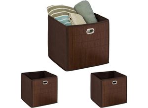 4052025422127 - Relaxdays - 3 x Aufbewahrungskorb Bambus Badkörbchen quadratisch Stoff Regalkorb hoch hbt 31 x 31 x 31 cm faltbar braun