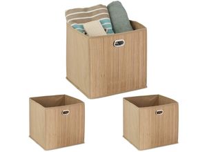 4052025422240 - Relaxdays - 3 x Aufbewahrungskorb Bambus Badkörbchen quadratisch Stoff Regalkorb hoch h x b x t 31 x 31 x 31 cm faltbar natur