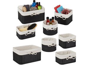 4052025422431 - Relaxdays - 8 tlg Aufbewahrungskorb Set aus Bambus Aufbewahrungsbox für Regal & Schrank für alle Räume 4 Größen schwarz  creme