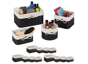 4052025422448 - Relaxdays - 16 tlg Aufbewahrungskorb Set Bambus Aufbewahrungsbox für Regal & Schrank für alle Räume 4 Größen schwarz  creme