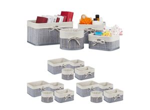 4052025422462 - Relaxdays - 16 tlg Aufbewahrungskorb Set Bambus & Stoffüberzug 4 Größen Korb für Schrank & Regal Kosmetik & Handtücher grau