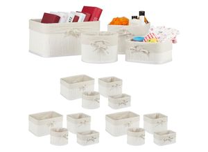 4052025422486 - Relaxdays - 16 tlg Aufbewahrungskorb Set aus Bambus mit Stoffbezug 4 Größen für Regal & Schrank Bad Kosmetik & Handtücher weiß