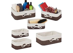 4052025422509 - Relaxdays - 6 tlg Aufbewahrungskorb Set Bambus mit Stoffeinlage für Regal & Schrank Aufbewahrungsboxen 3 Größen braun  weiß