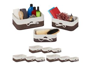 4052025422516 - Relaxdays - 12 tlg Aufbewahrungskorb Set Bambus mit Stoffeinlage für Regal & Schrank Aufbewahrungsboxen 3 Größen braun  weiß