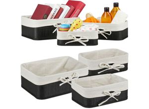 4052025422530 - Relaxdays - 6 tlg Aufbewahrungskorb Set Bambus & Stoffbezug 3 Größen für Regal & Schrank Kosmetik & Handtücher schwarz creme