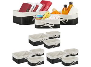 4052025422547 - Relaxdays - 12 tlg Aufbewahrungskorb Set Bambus & Stoffbezug 3 Größen für Regal & Schrank Kosmetik & Handtücher schwarz creme