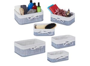 4052025422554 - Relaxdays - 6-tlg Aufbewahrungskorb Set Bambus Stoffeinlage eckige Aufbewahrungsbox für Regal & Schrank 3 Größen grau creme