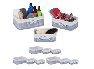 4052025422561 - Relaxdays - 12-tlg Aufbewahrungskorb Set Bambus Stoffeinlage eckige Aufbewahrungsbox für Regal & Schrank 3 Größen grau creme