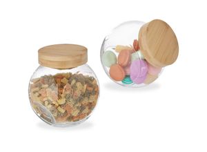 4052025422608 - Bonbonglas mit Bambusdeckel 2er Set Vorratsgläser Süßigkeiten Candy Bar Zubehör 15 l transparent natur - Relaxdays