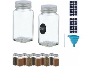 4052025422912 - Gewürzgläser 12er Set Streueinsatz Gewürzdosen Glas 120 ml inkl Etiketten Stift & Trichter transparent - Relaxdays