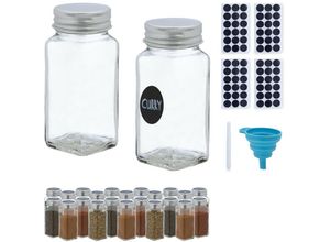 4052025422929 - Gewürzgläser 24er Set Streueinsatz Gewürzdosen Glas 120ml inkl Etiketten Stift & Trichter transparent - Relaxdays