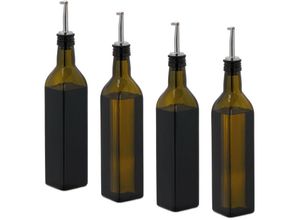 4052025422981 - Essig- und Ölspender Set 4 Glasflaschen 500 ml Ausgießer Olivenöl & Vinaigrette leere Ölflaschen braun - Relaxdays