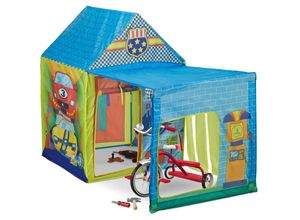 4052025423261 - Spielzelt Autowerkstatt mit Anbau Kinderzelt groß drinnen & draußen Krabbelzelt hbt 109x146x75 cm bunt - Relaxdays