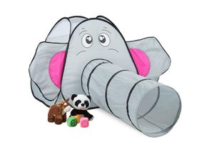 4052025423292 - Pop Up Spielzelt Elefant mit Spieltunnel Kinderzelt drinnen & draußen Krabbelzelt hbt 92x155x200 cm grau - Relaxdays