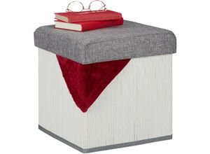 4052025423650 - Sitzhocker mit Stauraum gepolstert faltbar Bambus Stoff HxBxT 36 x 35 x 35 cm Sofahocker weiß grau - Relaxdays