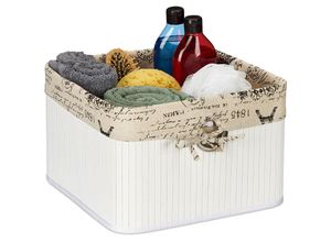 4052025423735 - Aufbewahrungskorb Bambus & Polyester HxBxT 20 x 31 x 31 cm Körbchen mit Griffloch Regalkorb weiß creme - Relaxdays 4052025423735 - Aufbewahrungskorb Bambus & Polyester HxBxT 20 x 31 x 31 cm Körbchen mit Griffloch Regalkorb weiß creme - Relaxdays