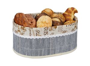 4052025423803 - Relaxdays Brotkorb Paris Design Bambus abnehmbare Stoffeinlage HxBxT 16 x 34 x 24 cm ovaler Frühstückskorb grau