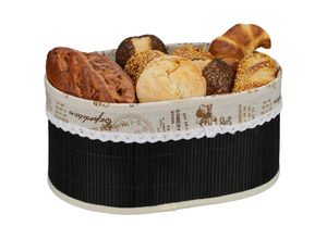 4052025423810 - Brotkorb Paris Design Bambus abnehmbare Stoffeinlage hbt 16 x 34 x 24 cm ovaler Frühstückskorb schwarz - Relaxdays