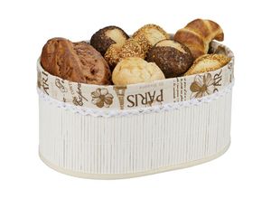 4052025423827 - Relaxdays Brotkorb Paris Design Bambus abnehmbare Stoffeinlage HxBxT 16 x 34 x 24 cm ovaler Frühstückskorb weiß