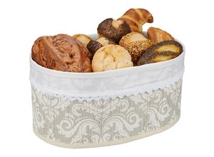 4052025423841 - Brotkorb aus Bambus mit Stoffeinsatz florales Muster für Brot & Brötchen ovaler Frühstückskorb grau weiß - Relaxdays