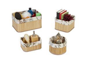 4052025423926 - Aufbewahrungskorb 4er Set Ordnungskörbe in 4 Größen Bambus & Polyester stapelbare Badkörbchen natur creme - Relaxdays