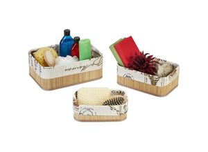 4052025423933 - Relaxdays - Aufbewahrungskorb 3er Set Ordnungskörbe in 3 Größen Bambus & Polyester stapelbare Badkörbchen natur creme