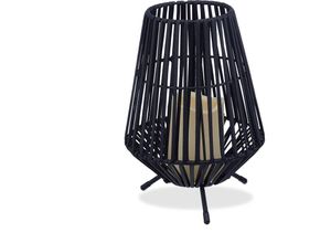 4052025424060 - Outdoor Lampe mit led Kerze Rattan-Optik mit Flammeneffekt Garten Balkon & Terrasse Tischlampe schwarz - Relaxdays