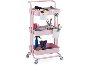 4052025425081 - Rollwagen 3 Etagen Allzweckwagen Hobby Büro Bad Küchenwagen hbt 86x43x42 cm Metall & Kunststoff rosa - Relaxdays