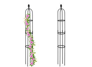 4052025426361 - Rankhilfe Obelisk 2er Set 160x20 cm Ranksäule für Kletterpflanzen Metall freistehend Rosenturm schwarz - Relaxdays