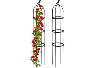 4052025426514 - Rankhilfe Obelisk 2er Set 160x30 cm Ranksäule für Kletterpflanzen Metall freistehend Rosenturm schwarz - Relaxdays