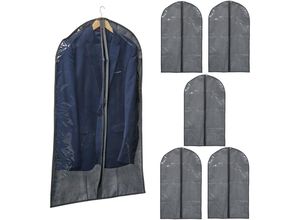 4052025427153 - Kleidersack 6er Set mit Reißverschluss 100 x 60 cm Vlies Schutzhülle Anzug Kleid Hemd grau transparent - Relaxdays