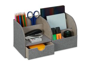 4052025427290 - Schreibtisch Organizer Schublade & 6 Fächer Leinenoptik hbt 145 x 28 x 145 cm Stiftehalter Büro grau - Relaxdays