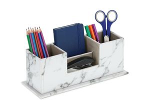 4052025427344 - Relaxdays Schreibtisch Organizer Stiftehalter mit 4 Fächern Marmor-Optik HBT 11 x 295 x 11 cm Büroorganizer weiß