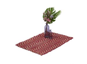 4052025427955 - Relaxdays - Jute Teppich 60 x 90 cm handgewebter Teppichläufer Naturfasern Läufer Flur Wohnzimmer Küche rot beige