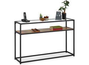 4052025428464 - Konsolentisch 2 Ebenen Flur & Wohnzimmer 70x110x30 cm Metall Glas Holzoptik Ablagetisch schwarz braun - Relaxdays