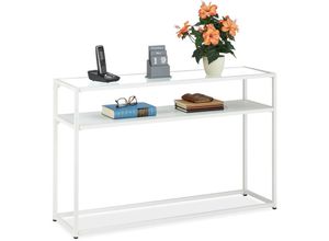 4052025428488 - Konsolentisch 2 Ebenen Flur & Wohnzimmer hbt 70 x 110 x 30 cm Metall Glas Holzoptik Ablagetisch weiß - Relaxdays